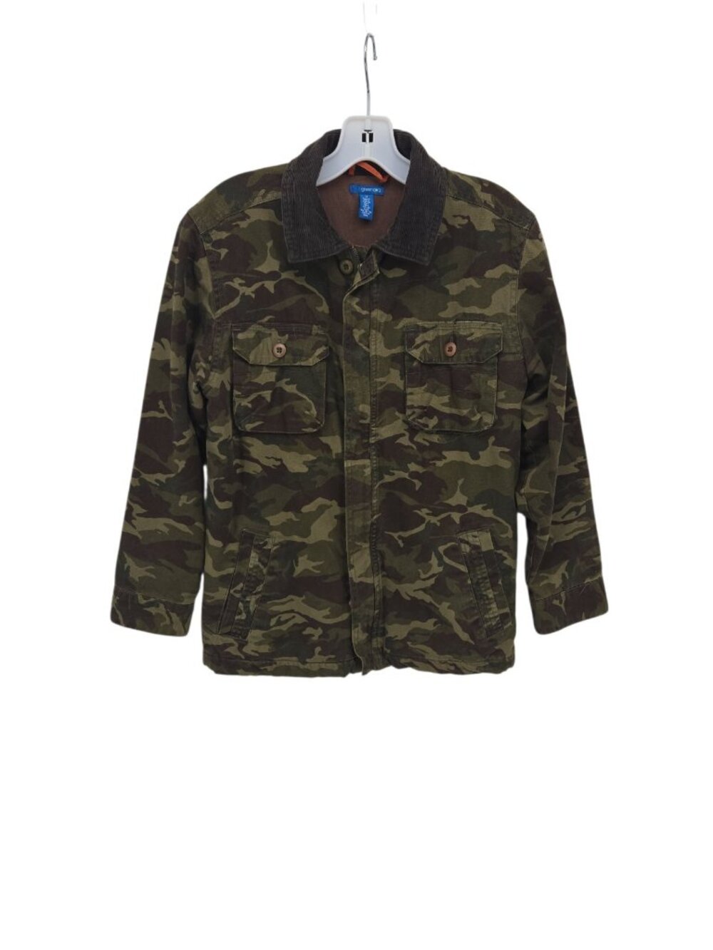 Boys Medium Camo Field Barn Chore Jacket Corduroy Collar Lined Full Zip